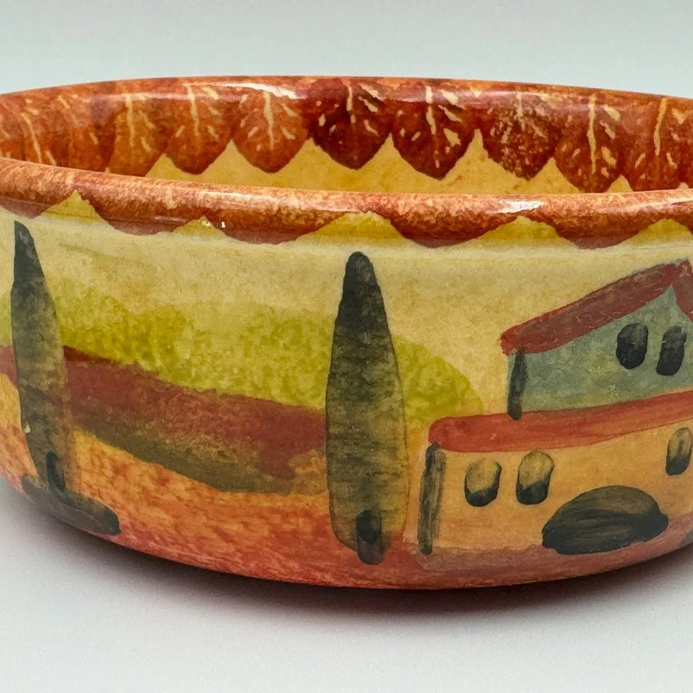 Italica Ars Hand Painted Italian Pottery Soup Bowl Tuscan Landscape Oven‎ Proof